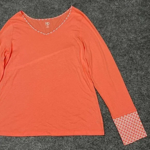 New Directions Intimates Pajama Top Womens XL Orange Geometric Long Sleeve New - Picture 3 of 9